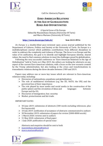 Call for papers special issue of De Europa